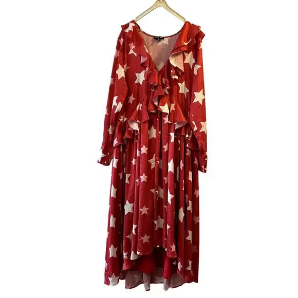 Sister Jane midi ruffle dress with full skirt in red star print size M SW - Picture 5 of 9
